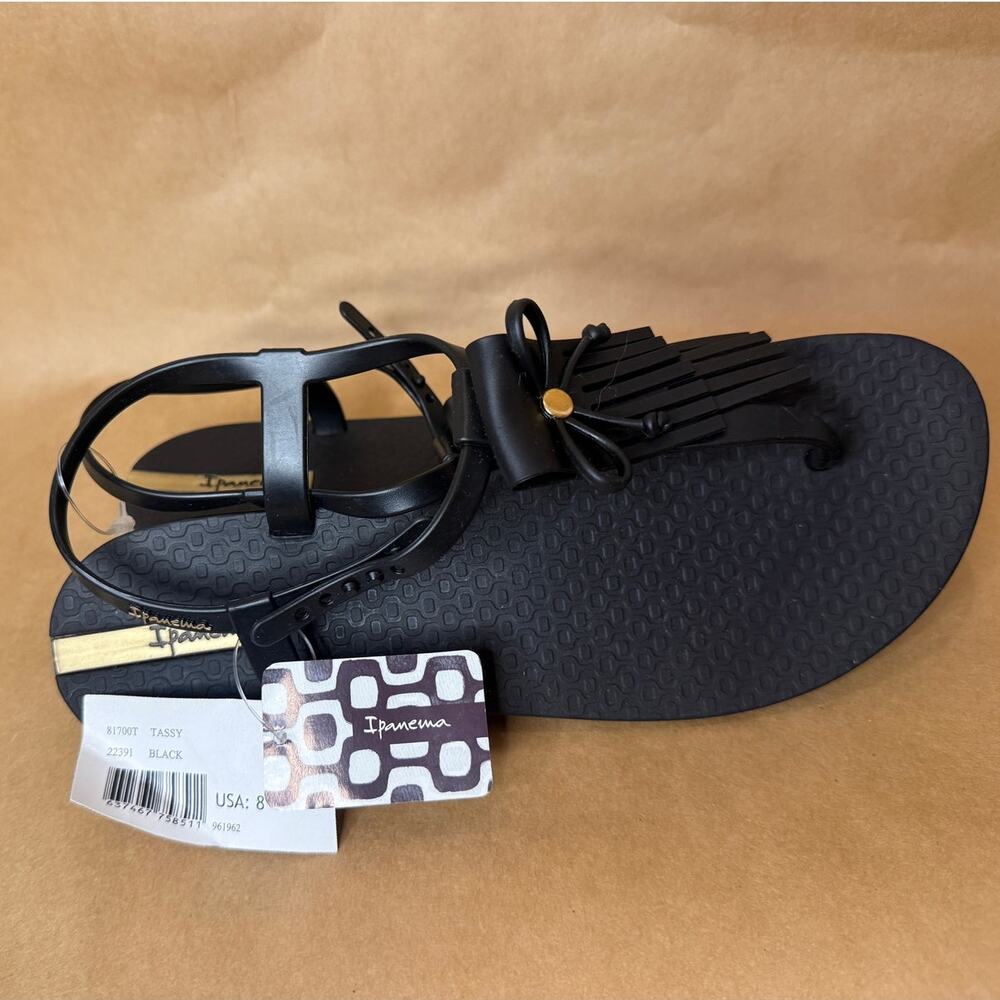 Brand New Ipanema Tassy Black Fringe Sandals Sz 8-Jelly - Picture 5 of 7